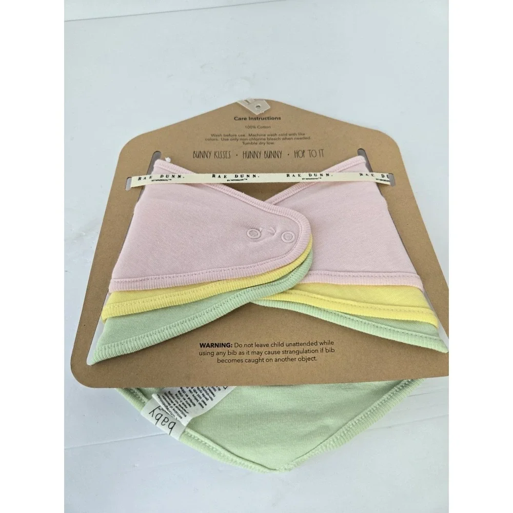 Rae Dunn Baby Bib Set Bunny‎ Kisses NEW set of 3 Bandana Bibs pink Spring